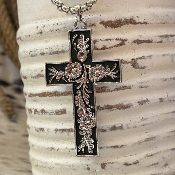 NEW *CLEARANCE* Justin Reversible Stainless Steel Cross Western Pendant Men's - Picture 1 of 4